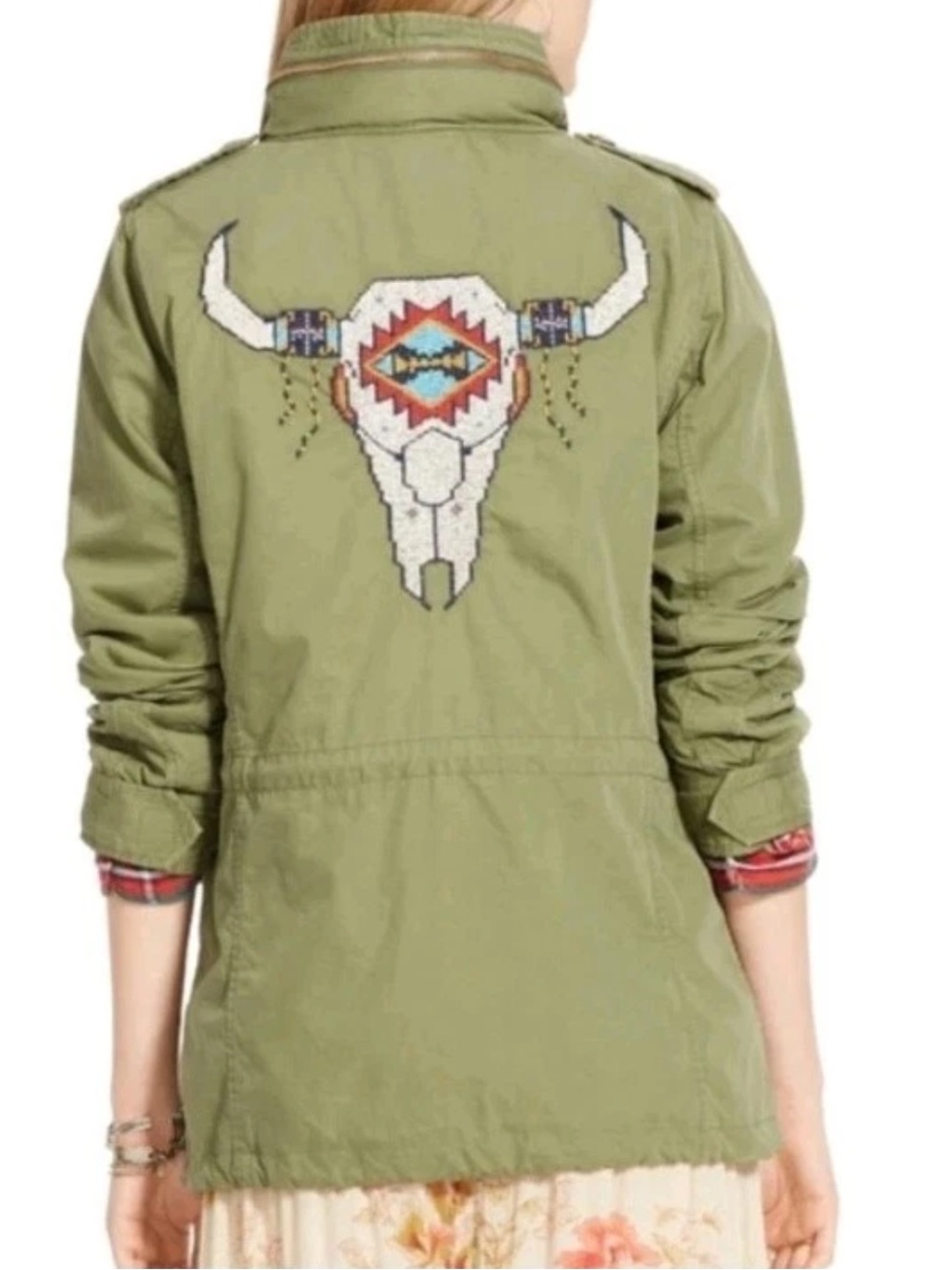 Denim & Supply Ralph Lauren Olive Utility Jacket with Embroidered Beaded size L